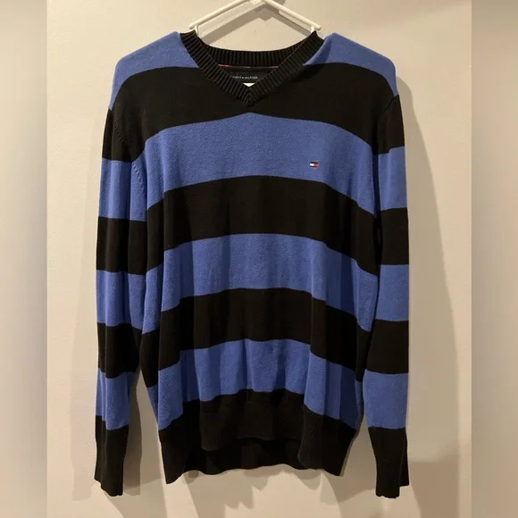 Tommy Hilfiger Striped Sweater Blue & Black Small Preppy 2009 - Picture 1 of 3